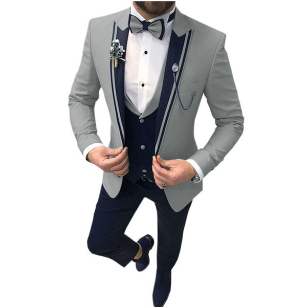 Color: Light Gray, Size: XXL - Men's Color Matching Business Casual Suit Three-piece Set Q119-CJXZ245327455CX