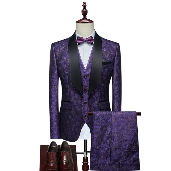 Color: Gold, Size: 5XL - Men's  Evening Dress Bridegroom Suit British Wedding Business Casual Fashi F640-12000039912552876