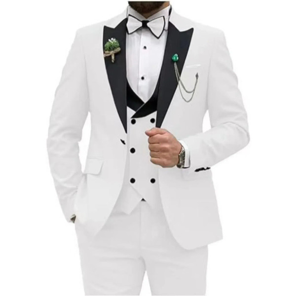 Color: WHITE, Size: XXXL - Men Suit Colorful Luxury Blazer Vest And Pant Sets 3 Piece Birthday Dres F640-12000042434130592