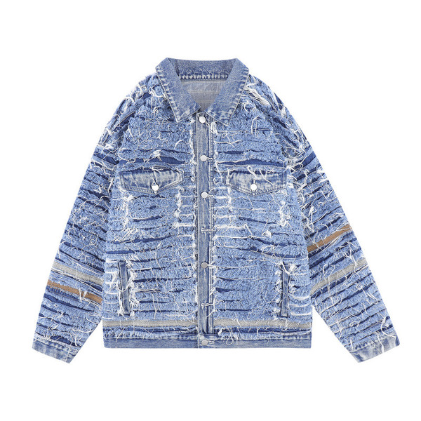 Color: Blue Jacket, Size: L - Men Fashion Brands Washed Old Three-dimensional Irregular Coat Q119-CJXZ201636502BY