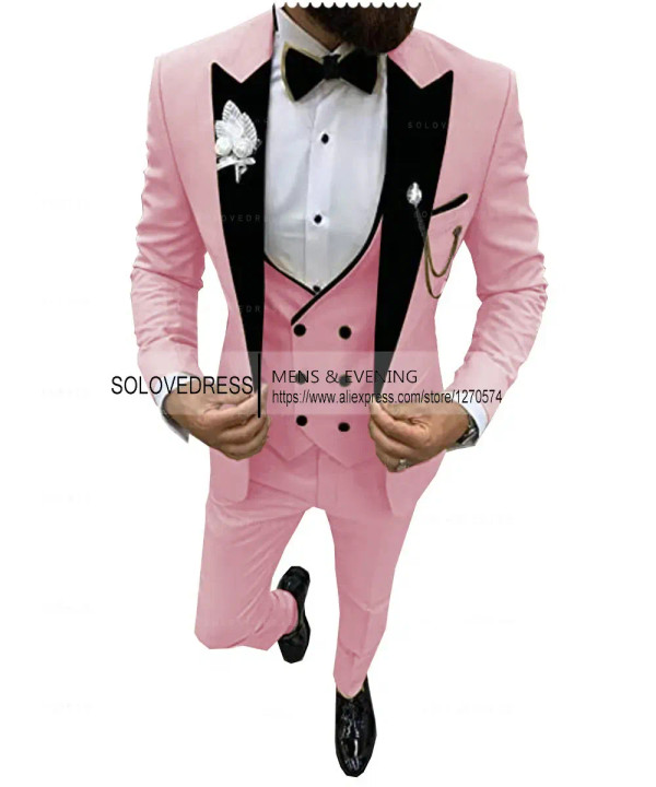 Color: Pink, Size: XXL - Suits for Mens 2024 Casual Business Suit High-end Social Formal Suit 3 Pcs F640-12000030767705620