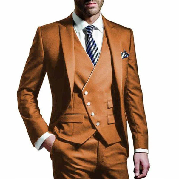 Color: Brown, Size: XS?€old?‰, Ships From: CHINA - White Men Wedding Suits Groom Wear Peak Lapel We F640-12000028725239882