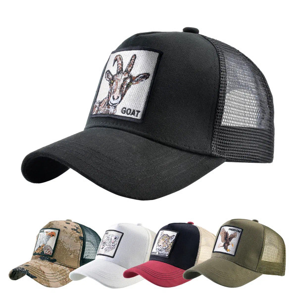 Size: Adjustable, Color: Navy Blue - Fashion Trucker Caps With Embroidery Goat Patch Four Seasons S F640-12000038786211996