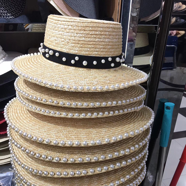 Size: 10cm - Pearl Straw Big Brimmed Hat Seaside Vacation Beach Hat Q119-CJMZ111358202BY