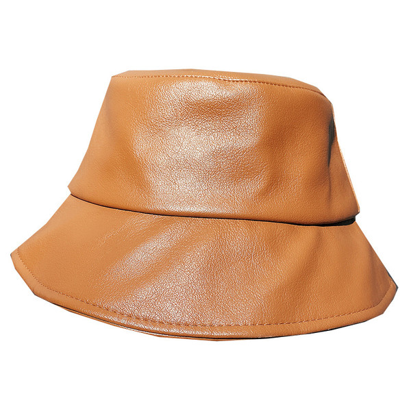 Textured PU Leather Fisherman Hat Unisex Basin Hat Wide Brim Cover Face Hat Q119-CJMZ1221514