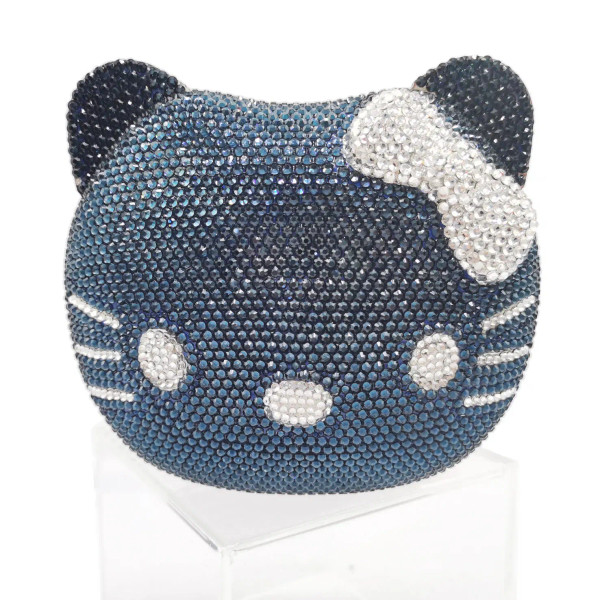 Color: Beige - Luxury Navy Blue Crystal Animal Evening Bags Cat Designer Party Purse Ladies Clutch  F640-12000024005036813