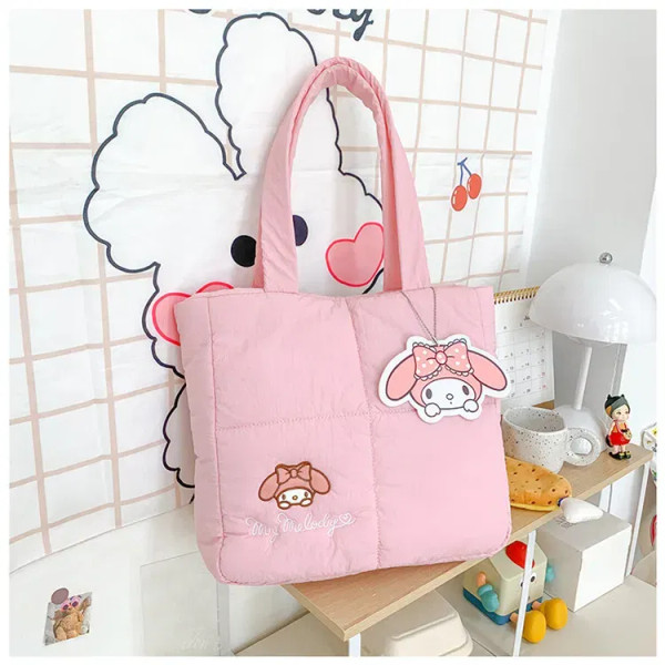 Color: SKY BLUE, Size: Extra Large - 2024 New Sanrio Handbag Cartoon Cute Down Fabric Kuromi Tote B F640-12000041159453951