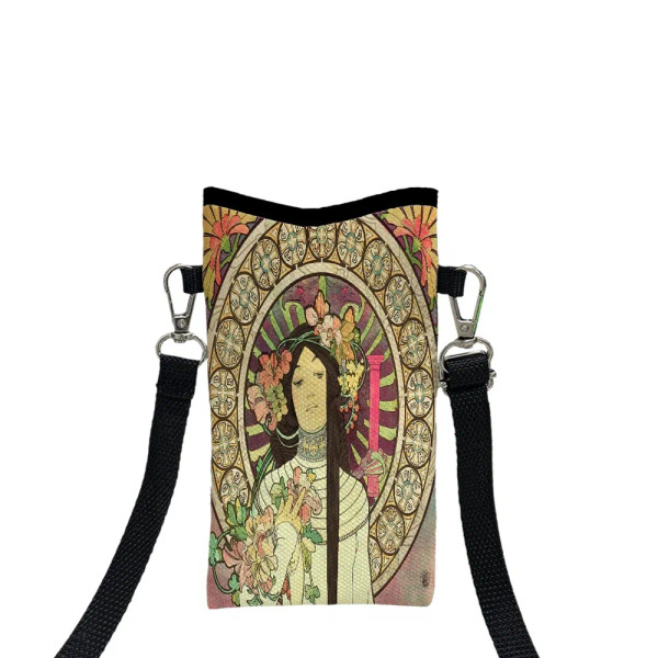 Color: Brown, Size: Extra Large - Alphonse Mucha Crossbody BagPrint Phone Wallet with Adjustable Sh F640-12000049148597733