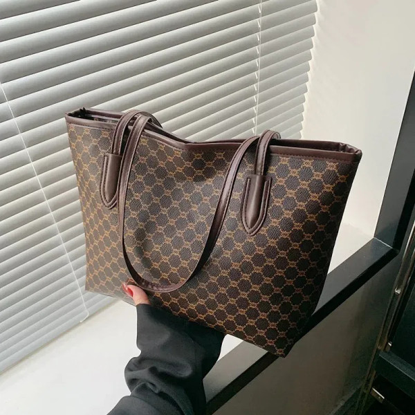 Color: Coffee - Fashion Women's Tote Bag Large Capacity Textile Printed Shoulder Bag,Lightweight&Du F640-12000048168547110