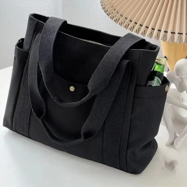Color: black - Large Capacity Canvas Tote Bags For Work Commuting Carrying Handbag College Style St F640-12000038492662805