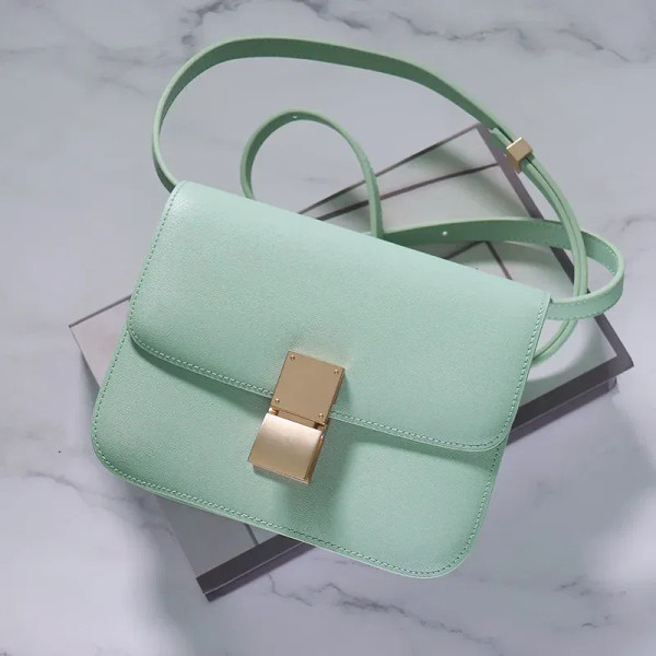 Color: light green, Size: S - Factory Genuine Leather Ladies Tofu Bag Luxury Design Handbag Purse S F640-12000033554053007