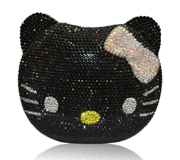 Color: Brown - Luxury Navy Blue Crystal Animal Evening Bags Cat Designer Party Purse Ladies Clutch  F640-12000024005036817
