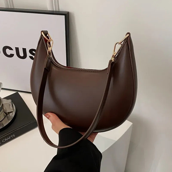 Color: Coffee - New Fashionable High-end Moon-shaped Baseball Bag, Showing Luxury, Women's Single S F640-12000046054571595