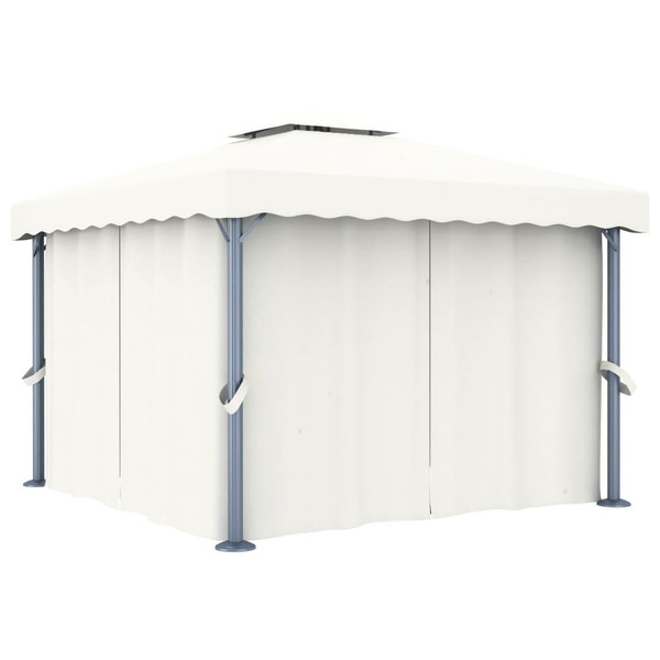  Gazebo with Curtain 9.8'x9.8' Cream White Aluminum A949-3053377
