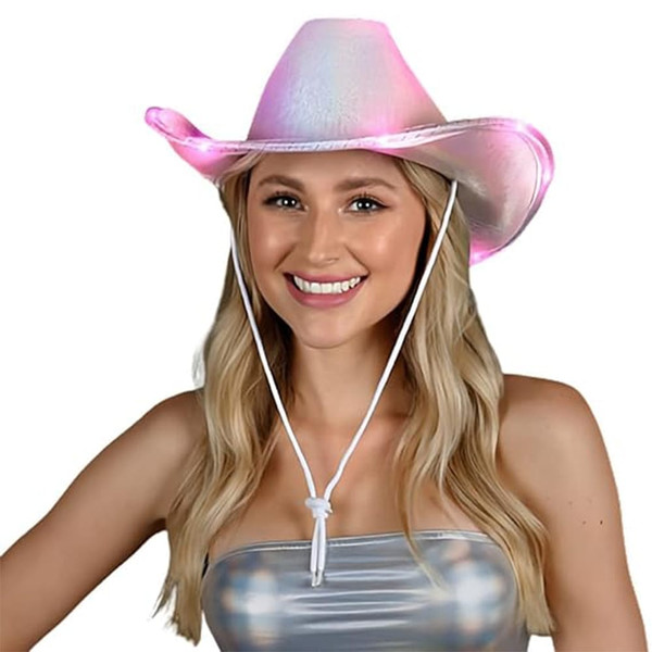 Light Up Glorious Luminous Sheen Metallic Cowboy Space Cowgirl Hat Pink LED A706-LUGLSMCH-PK