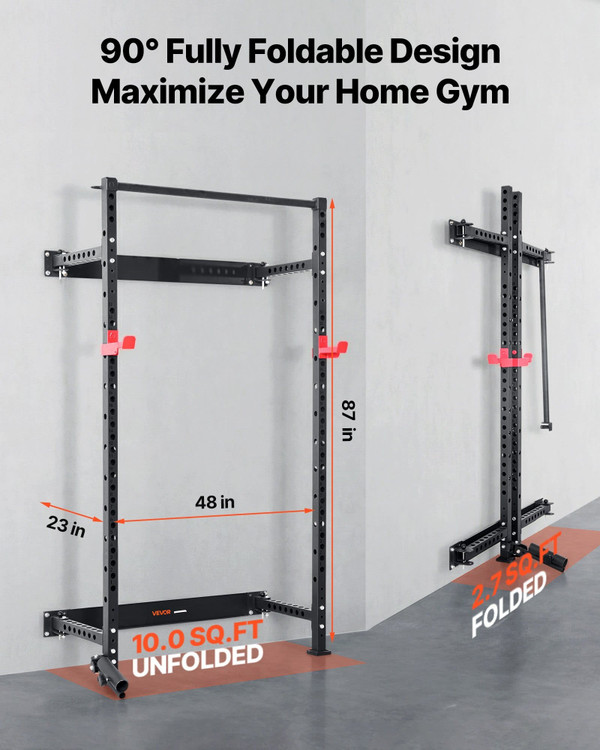 Folding Power Cage, Wall-Mounted Power Rack Squat Rack, Multifunctional Strength Training Workout E E415-BGSSDJKZD000GAF2E001V0
