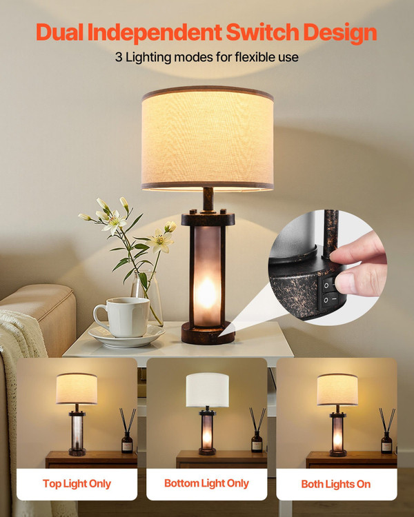 Table Lamps Set of 2, Dimmable Farmhouse Bedside Nightstand Lamps, Vintage Lamp with LED Bulb and L E415-FGDZDUSBKCTDTR6YT001V1