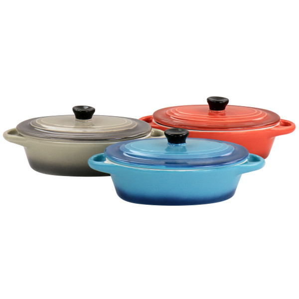 Crockpot Wexford 3 Piece 6.7oz Stoneware Mini Oval Casserole Set in Assorted Colors D970-138990.02