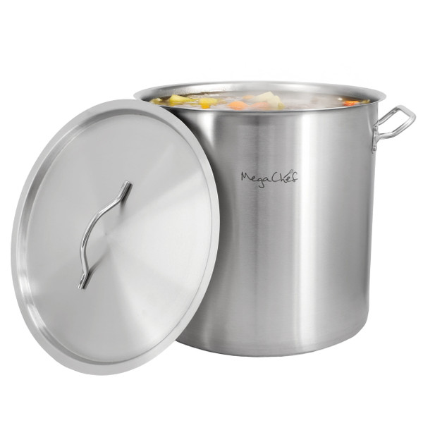 MegaChef Professional Kitchen 38.5 Quart Round Stainless Steel Stock Pot with Lid D970-MG-200706