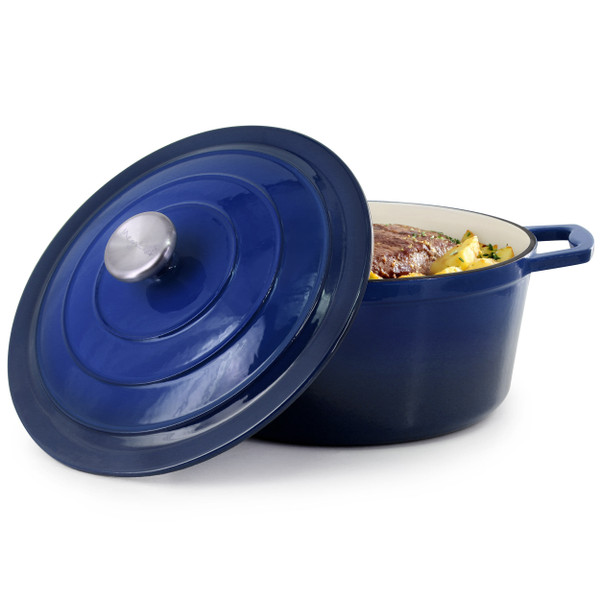 MegaChef 5 Quarts Round Enameled Cast Iron Casserole with Lid in Gradient Dark Blue D970-MG-CR25DB