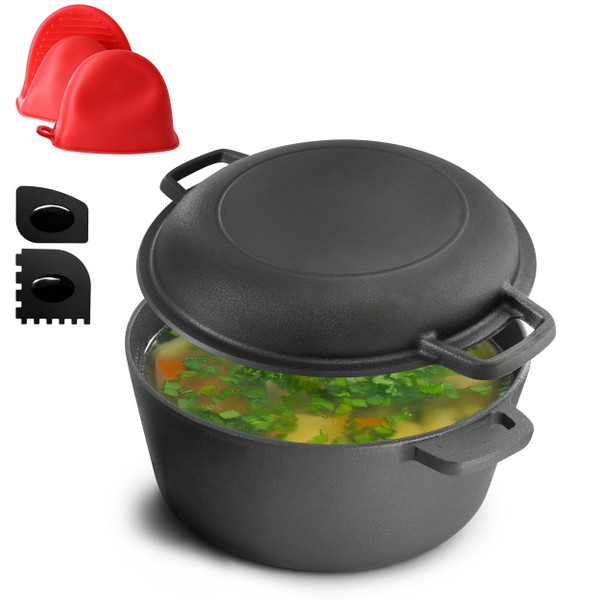 MegaChef 5 Quart Pre-Seasoned 2-in-1 Cast Iron Dutch Oven and Skillet D970-MCCI-7026