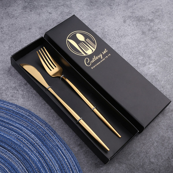 Color: Cutlery Titanium - Four-Piece Set, Golden Knife And Fork, Portuguese Western Tableware Set Q119-CJCJ112326307GT