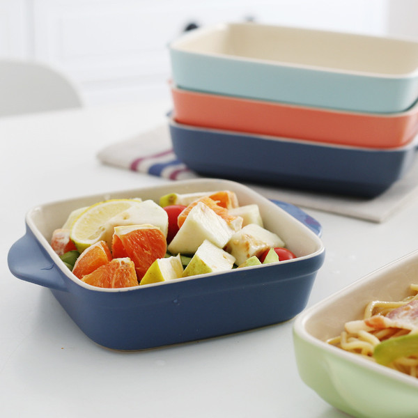 Style: Rectangle, Color: Green - Creative ceramic bakery cake baking bowl baked dish baked dish bak Q119-CJJJCFKP00026-Rectangle-Green