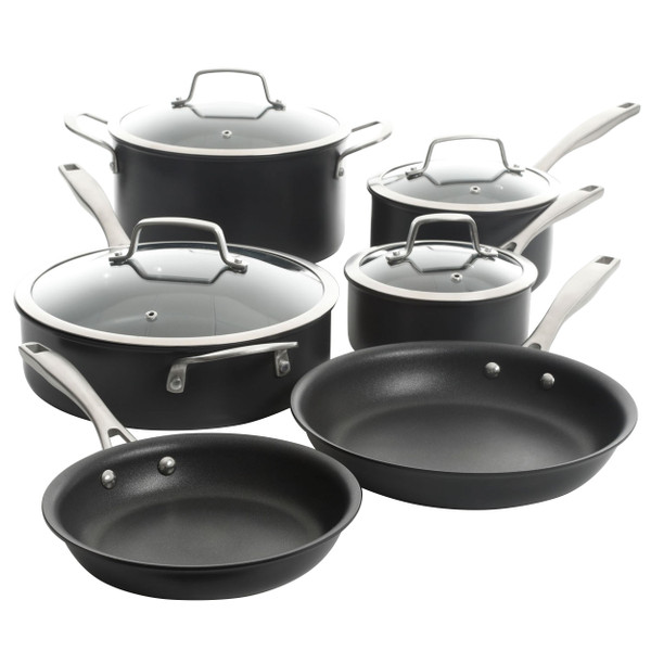 Kenmore Pro Arbor Heights 10 Piece Nonstick Aluminum Cookware Set in Black D970-127621.10