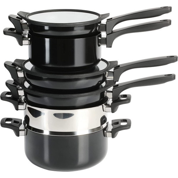 Kenmore Elite Grayson 9 Piece Nonstick Aluminum Stackable Cookware Set in Black D970-82912.09