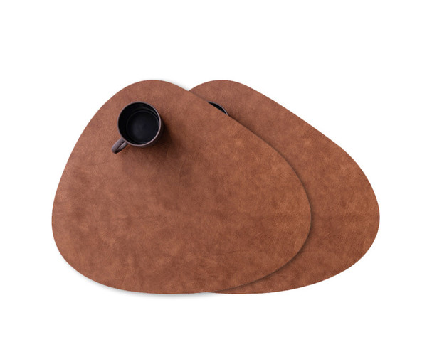 Color: Deep coffee, quantity: 2piece - Placemat Leather Placemat Waterproof and Oilproof Pad Anti-s Q119-CJCJ112844606FU