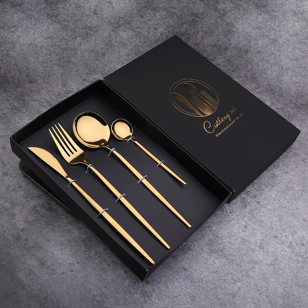 Color: Main four titanium - Four-Piece Set, Golden Knife And Fork, Portuguese Western Tableware Set Q119-CJCJ112326302BY