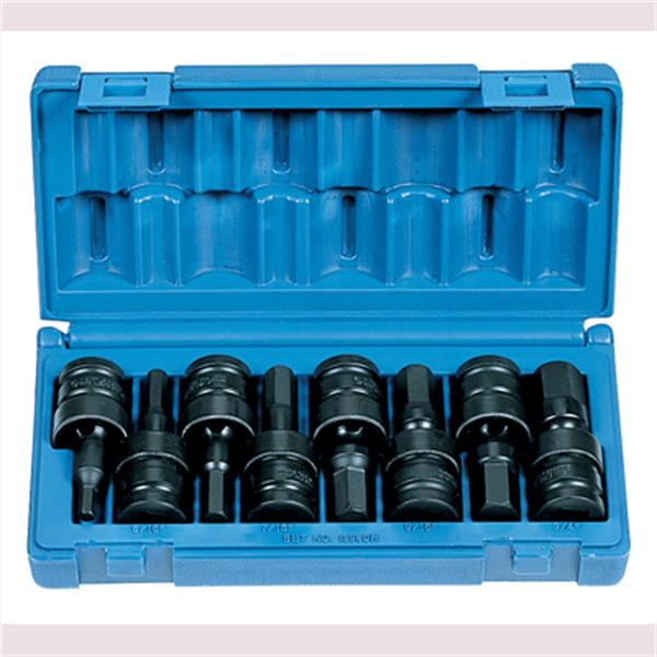 Grey Pneumatic 1/2" Drive 8 Piece Universal Hex Driver Set T398-GRE1398UH