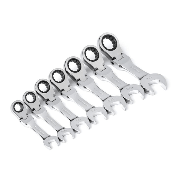 GearWrench 7 Piece 72-Tooth 12 Point Stubby Flex Head Ratcheting Combination SAE Wrench Set T398-KDT9570