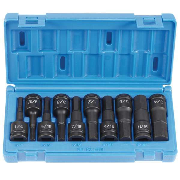 Grey Pneumatic 1/2" Drive 10 Piece Hex Driver Set T398-GRE1398H