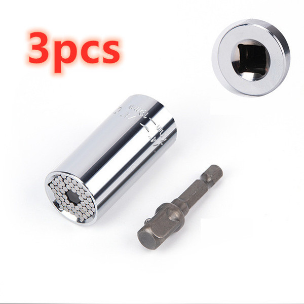 Color: Silver 3pcs - Home Repair Ratchet Socket Wrench Chrome Vanadium Steel Hand Drill Sleeve 7-19 Q119-CJJZGJSD00514-Silver 3pcs