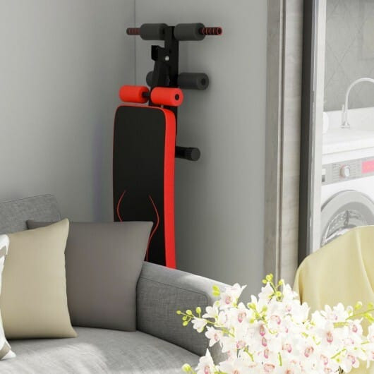 Folding Weight Bench Adjustable Sit-up Board Workout Slant Bench-Red - Color: Red D681-SP37043RE
