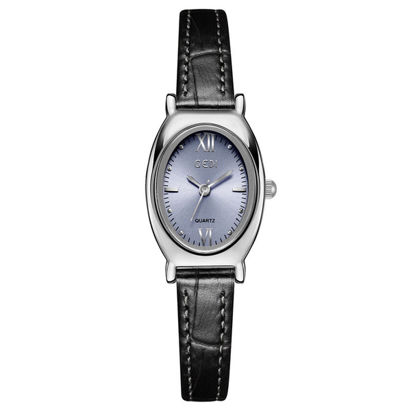 Color: Black Leather Blue - Simple Oval Fashion Casual Light Thin Quartz Watch For Women Q119-CJNS227790006FU