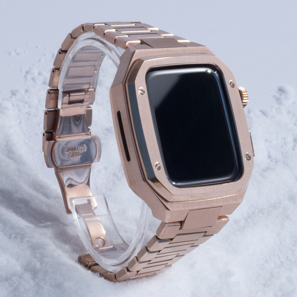 Color: Rose Gold, style: 45MM - Watch Integrated Stainless Steel Metal Protective Case Q119-CJYD149380108HS