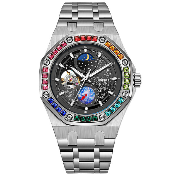 Color: 6030F Steel Belt Black Surface - Waterproof Luminous Mechanical Watch For Men Starry Sky Ser Q119-CJJX263934208HS