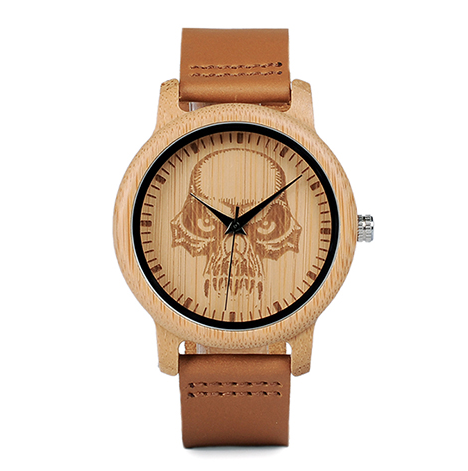 Color: P24 3 - BOBO BIRD P24 Unisex Bamboo Wood Watch Halloween Skull Feature Design Mysterious Qua Q119-CJZBNSSY00249-P24 3