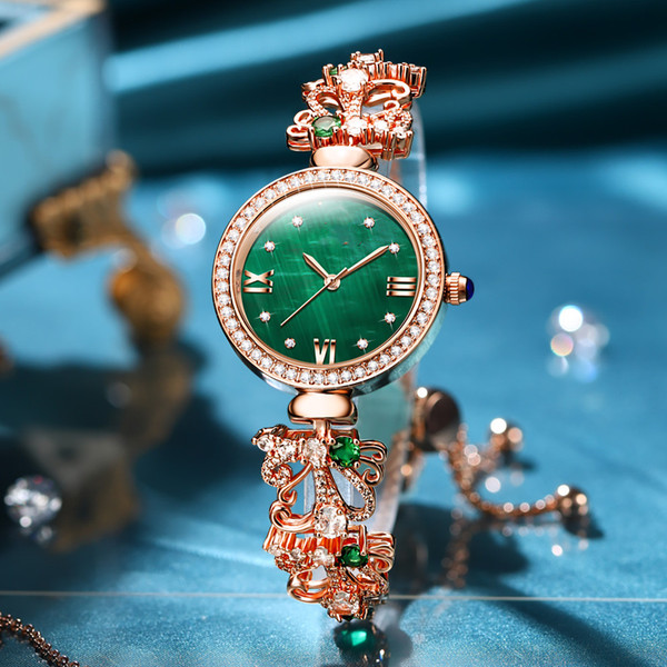 Color: Steel Rose Green - New Women's Premium Luxury Waterproof Bracelet Watch Q119-CJNS173428401AZ