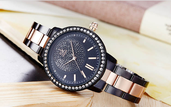 Color: Black - Women's fashion diamond-studded steel business watch Q119-CJZBNSSY00791-Black