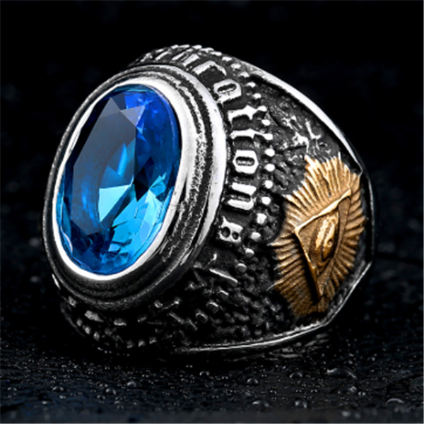 Color: Blue, Size: 8 number - Titanium Steel Men's Personality Ring Q119-CJZBLXLX06553-Blue-8 number