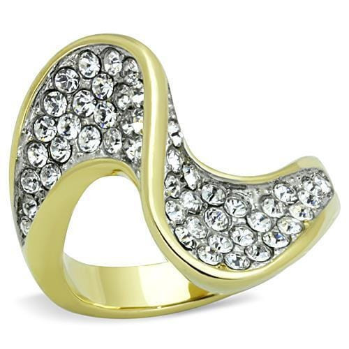 TK1549 - Two-Tone IP Gold (Ion Plating) Stainless Steel Ring with Top Grade Crystal  in Clear A874-TK1549