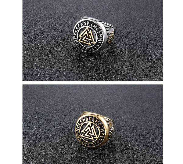 Color: Silver, Size: US8 - Stainless Steel Valknut Ring With Runic Symbol Halo Q119-CJZBLXLX02290-Silver-US8