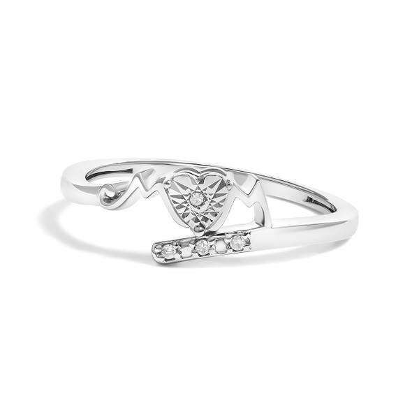 .925 Sterling Silver Diamond Accent "MOM" Heart Ring (J-K Color, I2-I3 Clarity) - Ring Size 7 N162-023090RS19