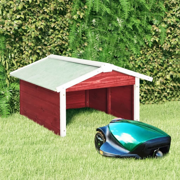 Lawn Mower Garage Red and White Solid Firwood, Plywood Medium A949-170881