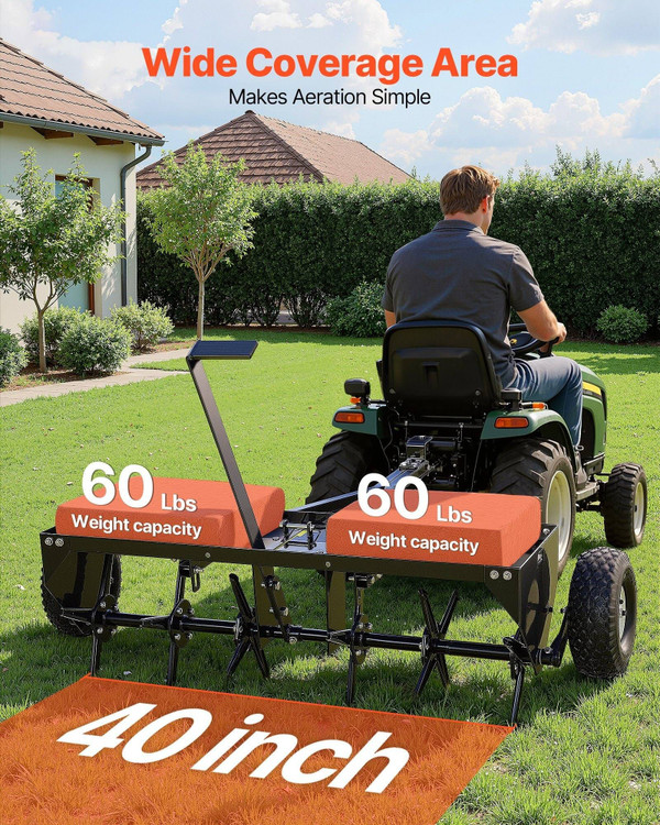 Tow Behind Plug Aerator, 40 in Lawn Core Aerator Tool Universal Hitch, 120lbs Weight Capacity, Heav E415-TCSHXPQQDH407MU8G001V0