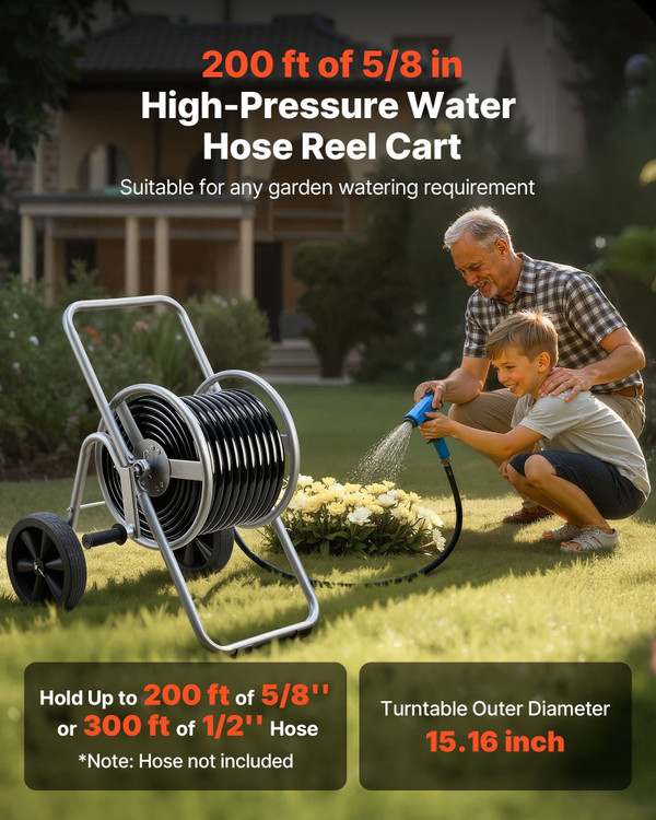 Water Hose Reel Cart, 200/300 ft High-Pressure Garden Hose Cart, Hoses Reel Carts with Two Wheels,  E415-SGJPC2JLTG20Y0269001V0
