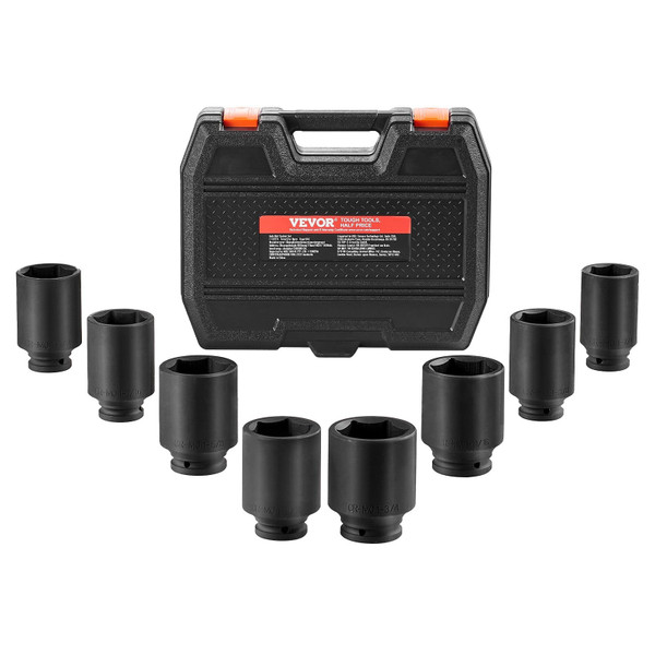 Axle Nut Impact Socket Set, 1/2" Drive Deep 6-Point 8-Piece SAE Spindle Nut Socket Set, CR-MO Heat  E415-ZLMTTCZLM126S59KUV0